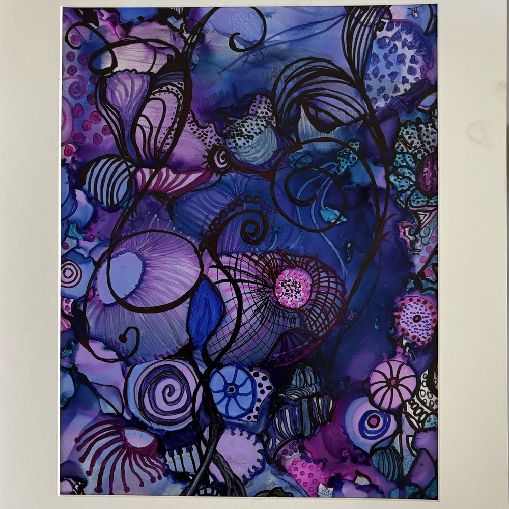 Abstract Alcohol ink Art original in Purple and Blue signed by artist